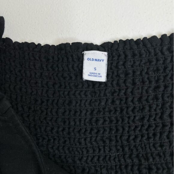 Old Navy Linen Rayon Black Jack Romper Overall Cropped Smocked Back Women Small - Picture 8 of 15